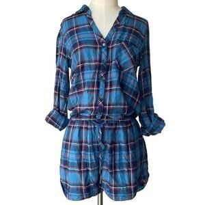 Joie Romper Size Small Flannel Blue Plaid Soft Comfy Flannel Shorts lounge chore